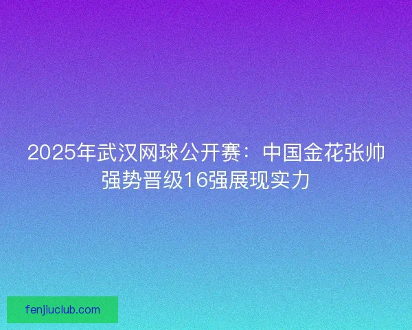 2025年武汉网球公开赛：中国金花张帅强势晋级16强展现实力