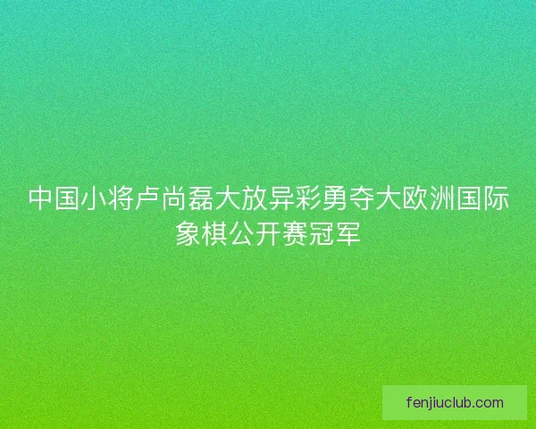 中国小将卢尚磊大放异彩勇夺大欧洲国际象棋公开赛冠军 中国小将卢尚磊大放异彩勇夺大欧洲国际象棋公开赛冠军
